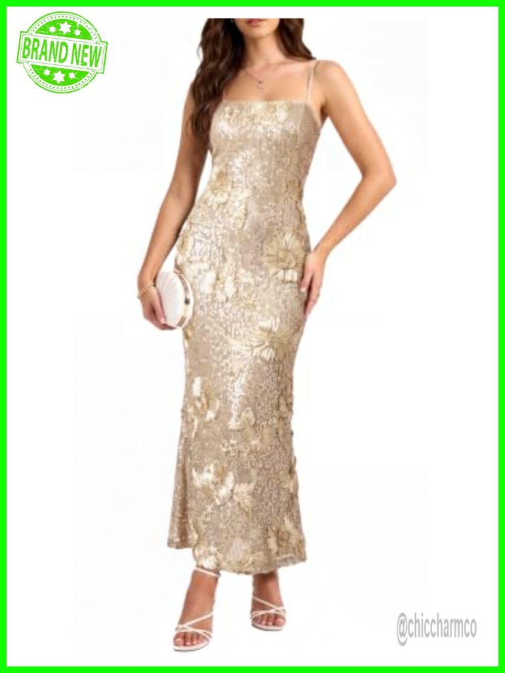 Sequin Floral Embroidered Maxi Dress Formal Wedding Guest